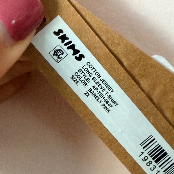 Skims COTTON JERSEY LONG SLEEVE T-SHIRT STYLE: AP-TSH-0647 BARELY PINK Sz 2X - Picture 3 of 3